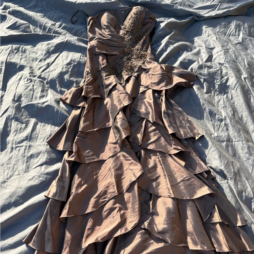 Cinderella Bronze Asymmetrical Ruffled Dress